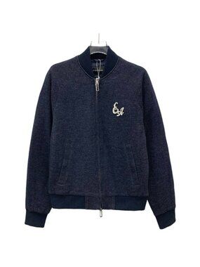 Armani Navy Blue Logo Lettering Zip Jacket